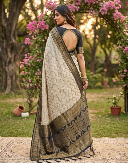 Beige Linen Cotton Woven Saree