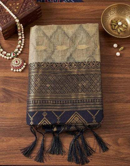 Beige Linen Cotton Woven Saree