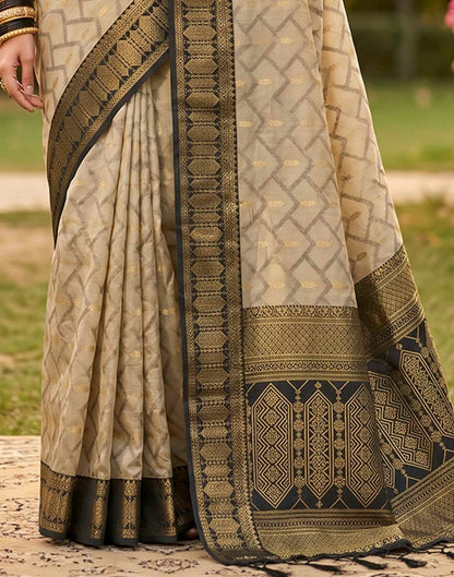 Beige Linen Cotton Woven Saree