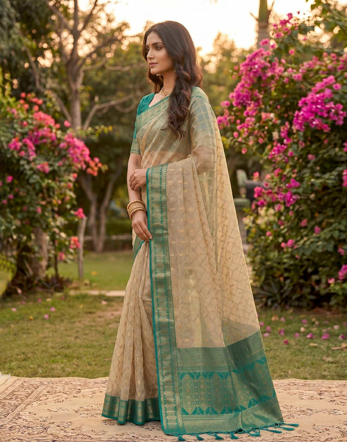 Beige Linen Cotton Woven Saree