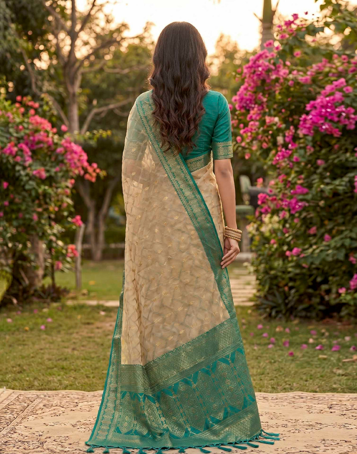 Beige Linen Cotton Woven Saree