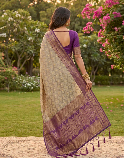 Beige Linen Cotton Woven Saree