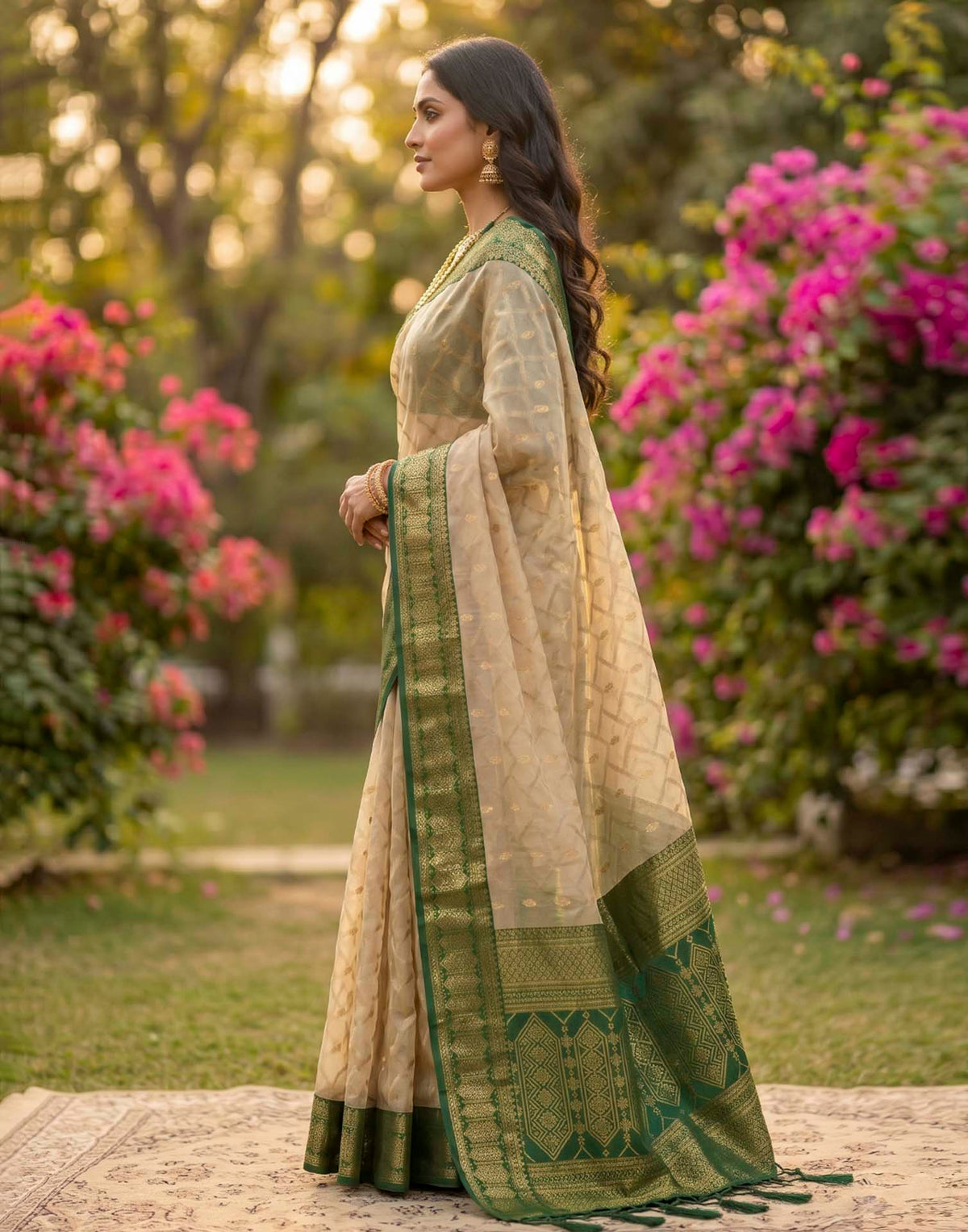 Beige Linen Cotton Woven Saree