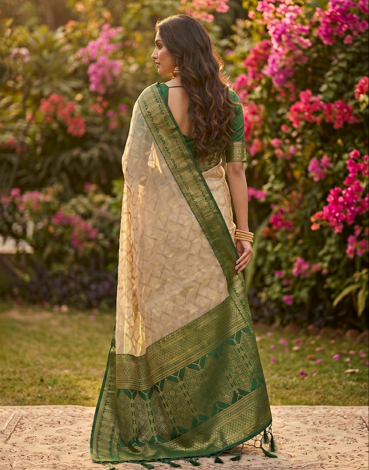 Beige Linen Cotton Woven Saree