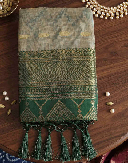 Beige Linen Cotton Woven Saree