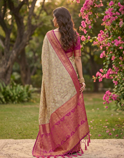 Beige Linen Cotton Woven Saree