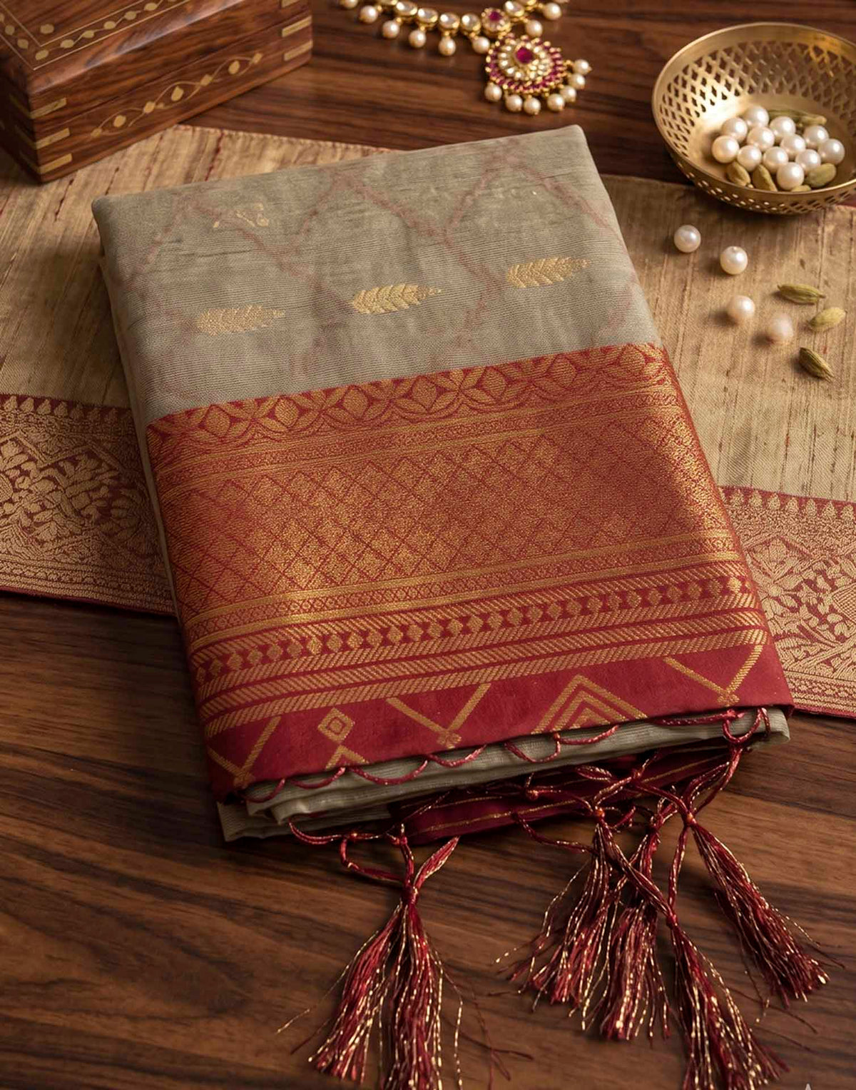 Beige Linen Cotton Woven Saree