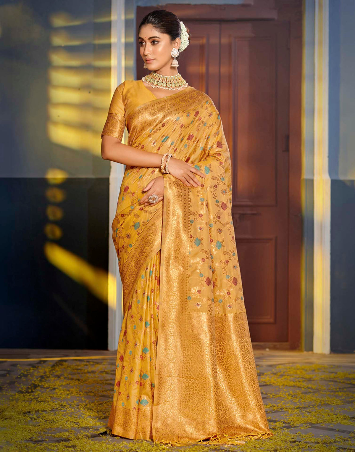 Turmeric Yellow Silk Woven Banarasi Saree