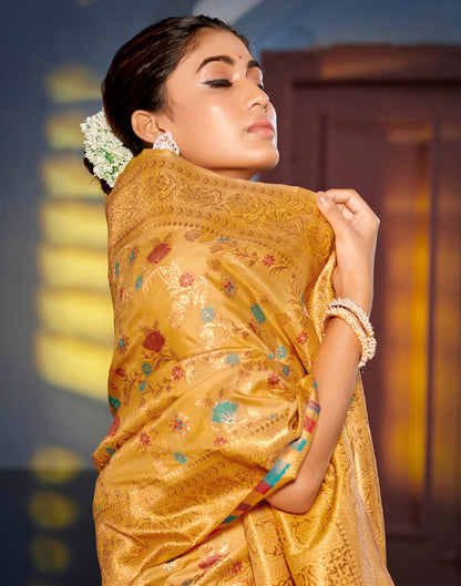 Turmeric Yellow Silk Woven Banarasi Saree
