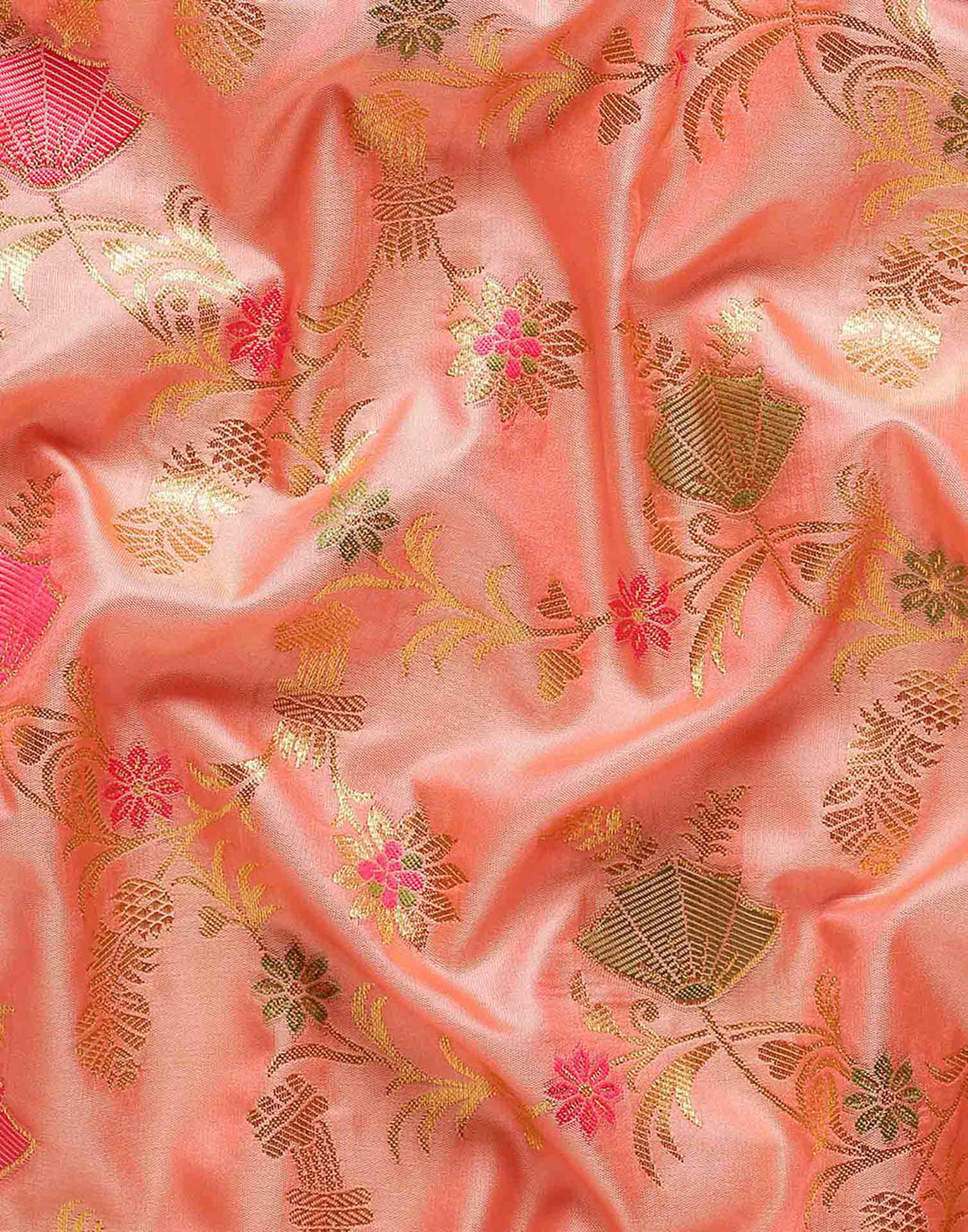 Peach Pink Silk Woven Banarasi Saree