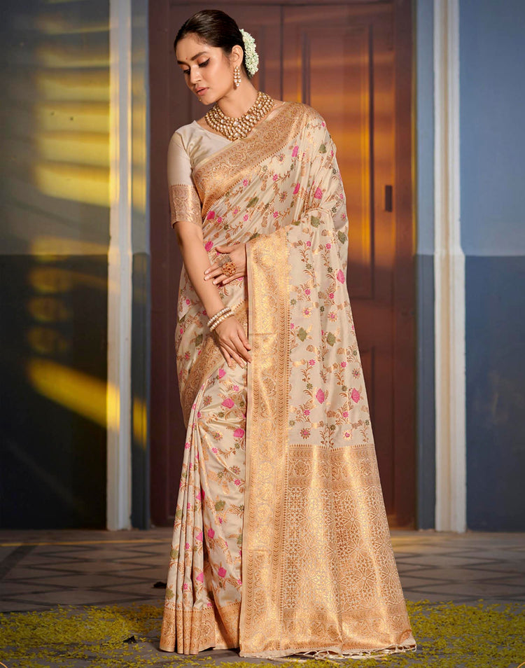 Off White Silk Woven Banarasi Saree