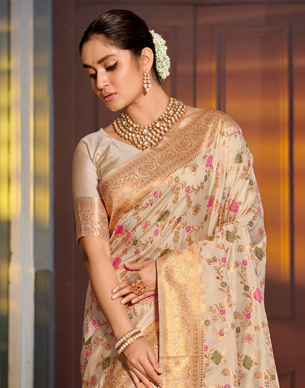 Off White Silk Woven Banarasi Saree