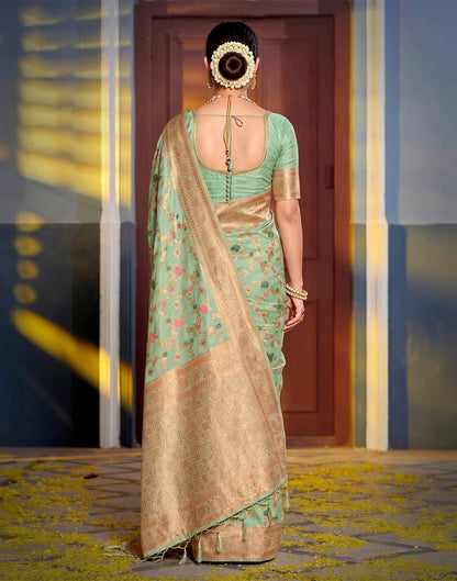 Pista Green Silk Woven Banarasi Saree