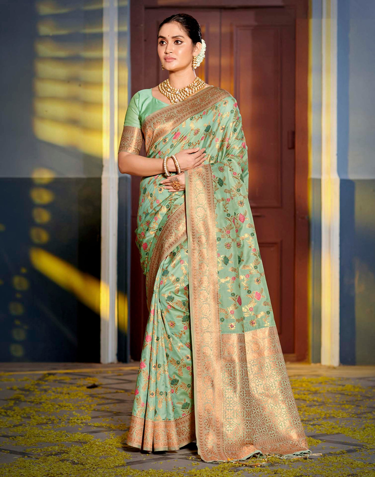 Pista Green Silk Woven Banarasi Saree