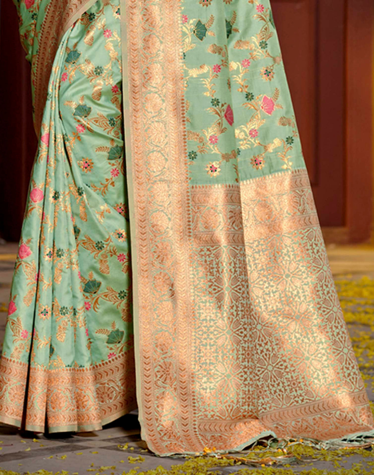 Pista Green Silk Woven Banarasi Saree