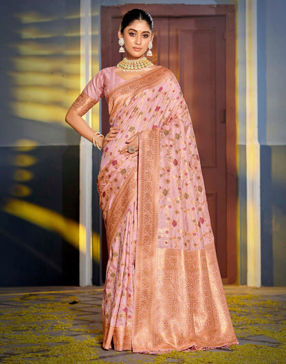 Baby Pink Silk Woven Banarasi Saree