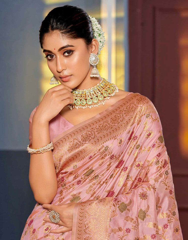 Baby Pink Silk Woven Banarasi Saree