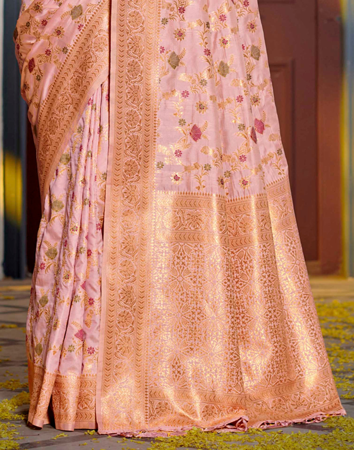 Baby Pink Silk Woven Banarasi Saree