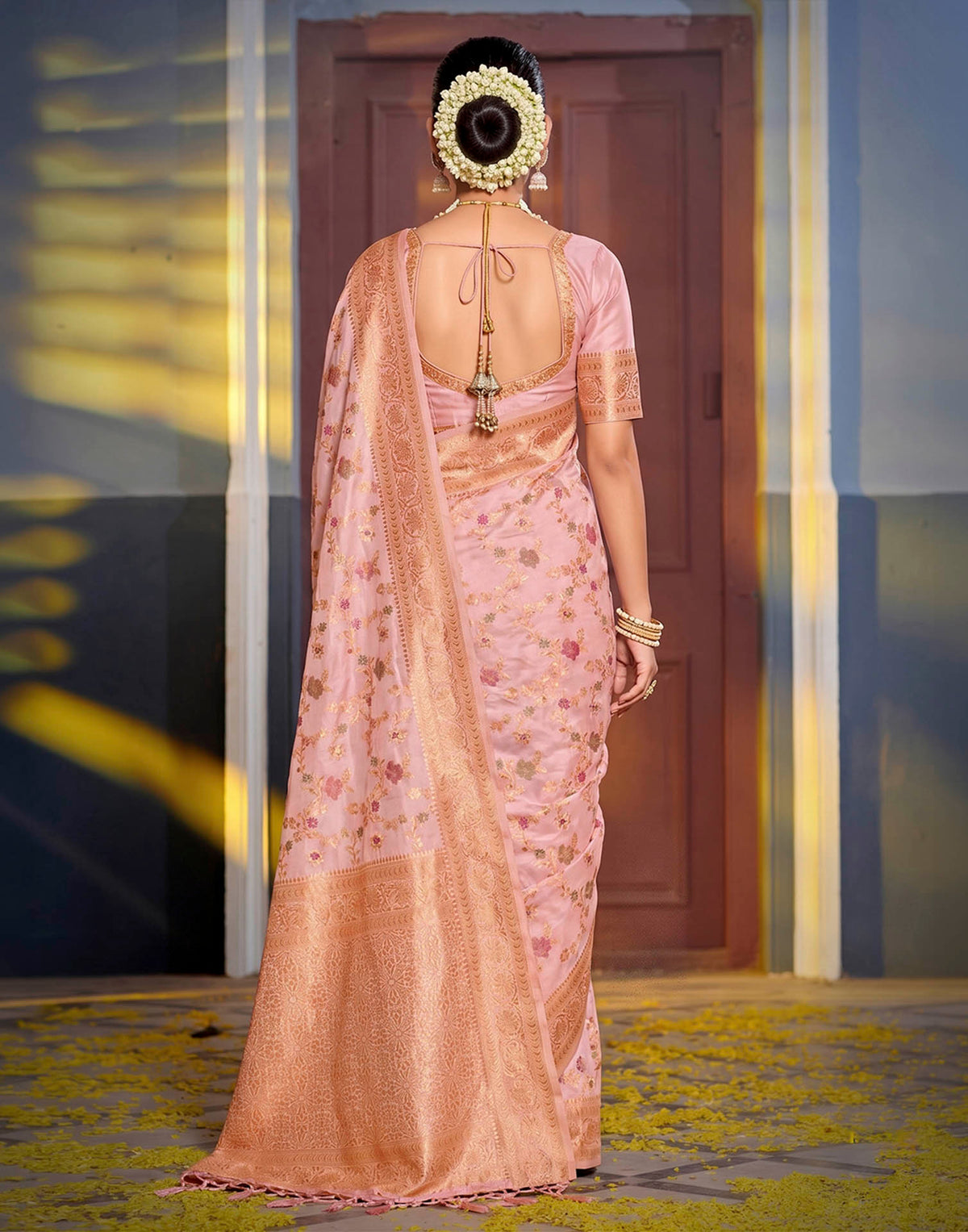 Baby Pink Silk Woven Banarasi Saree