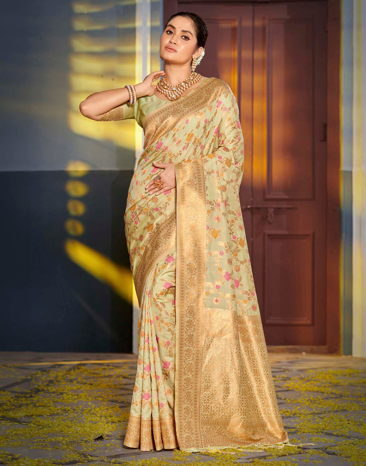 Pista Green Silk Woven Banarasi Saree