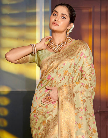 Pista Green Silk Woven Banarasi Saree