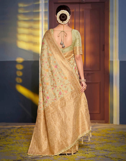 Pista Green Silk Woven Banarasi Saree