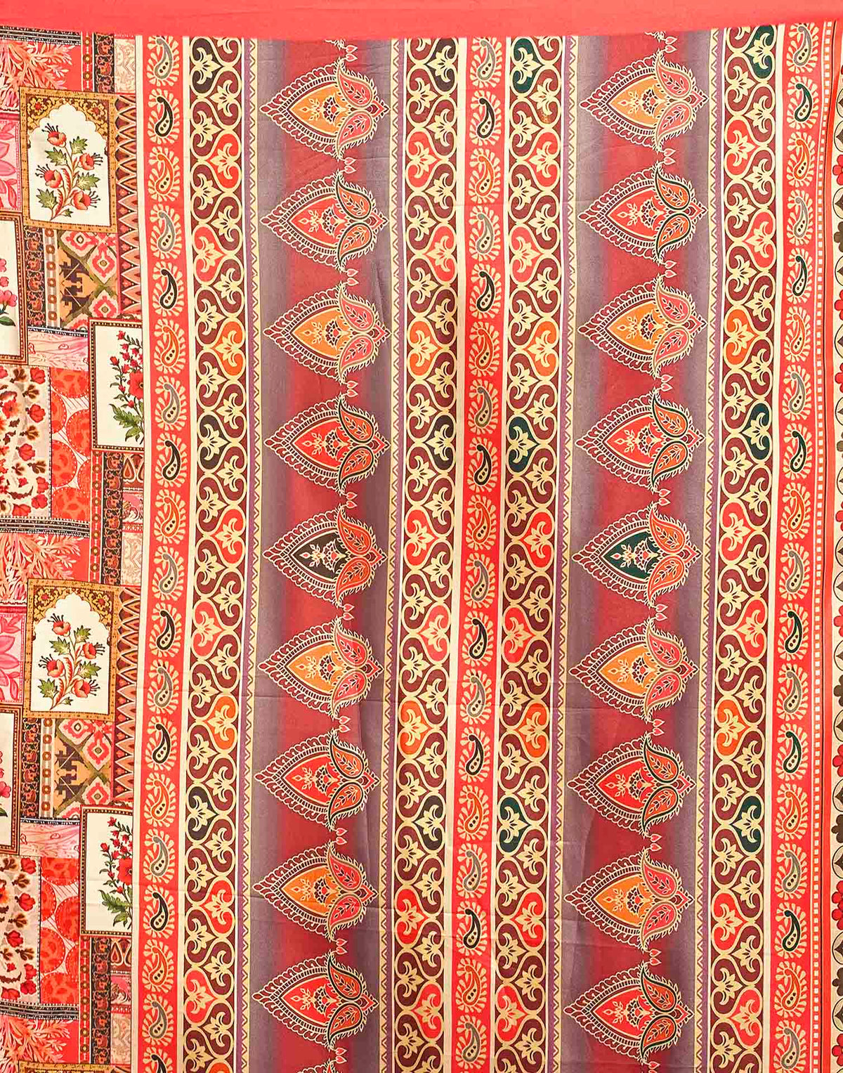 Coral Red Viscose Silk Printed Ajrakh Saree