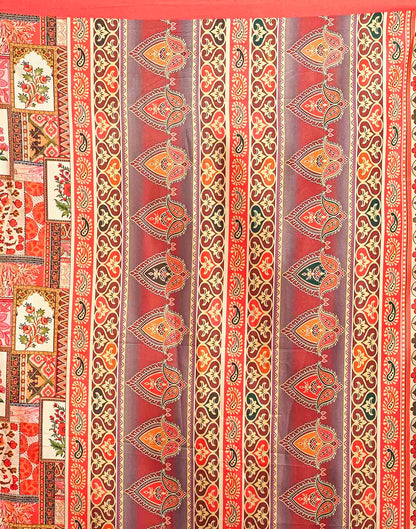 Coral Red Viscose Silk Printed Ajrakh Saree