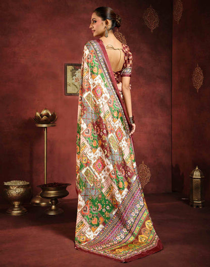 Multicoloured Viscose Silk Printed Ajrakh Saree