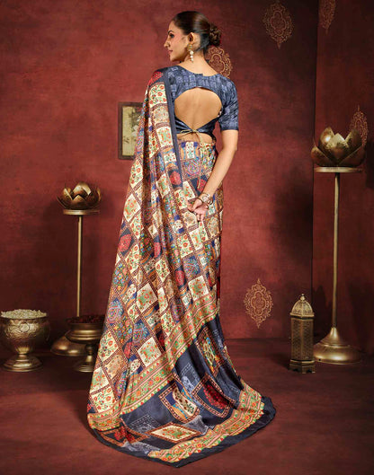 Multicoloured Viscose Silk Printed Ajrakh Saree