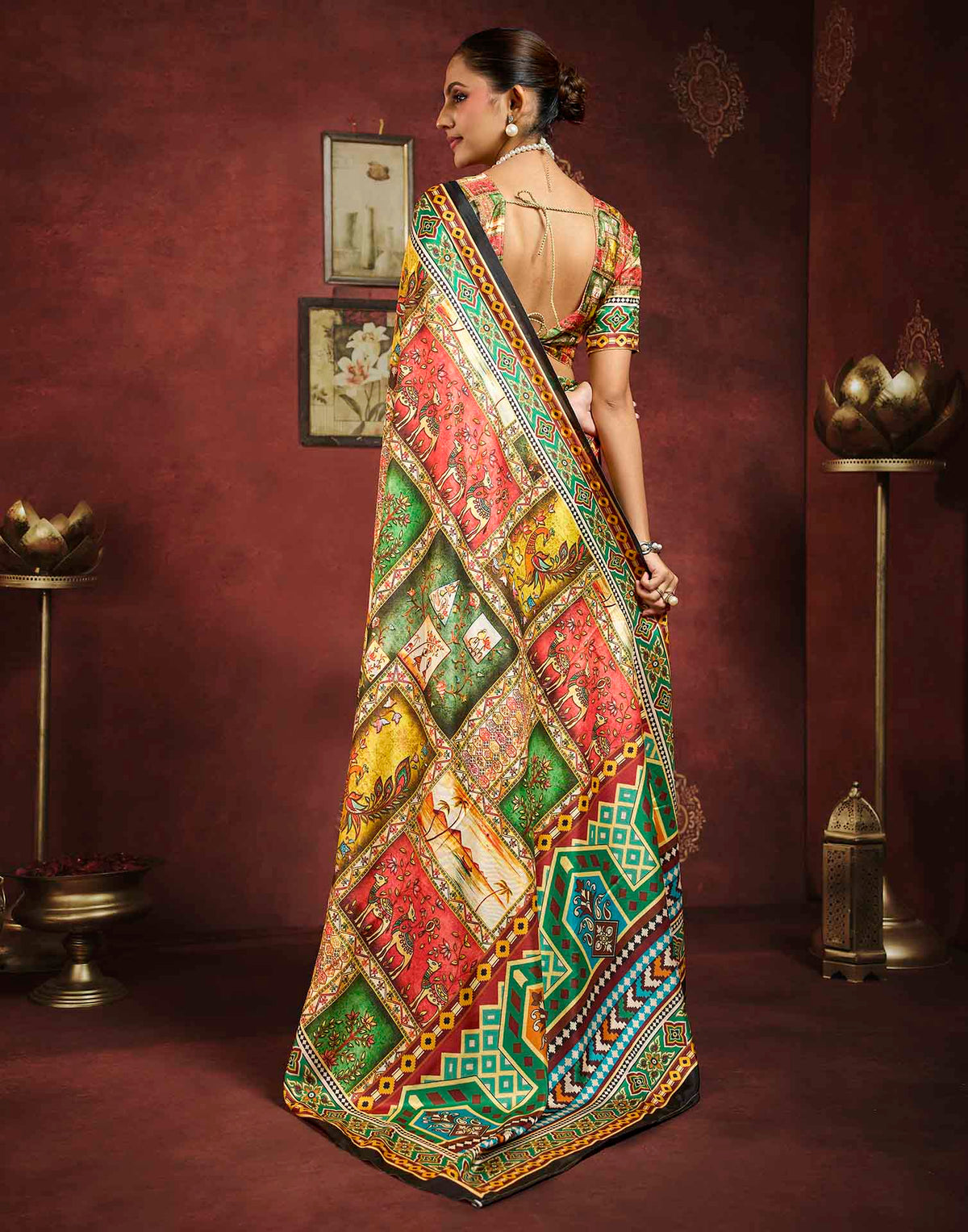 Multicoloured Viscose Silk Printed Kalamkari Saree