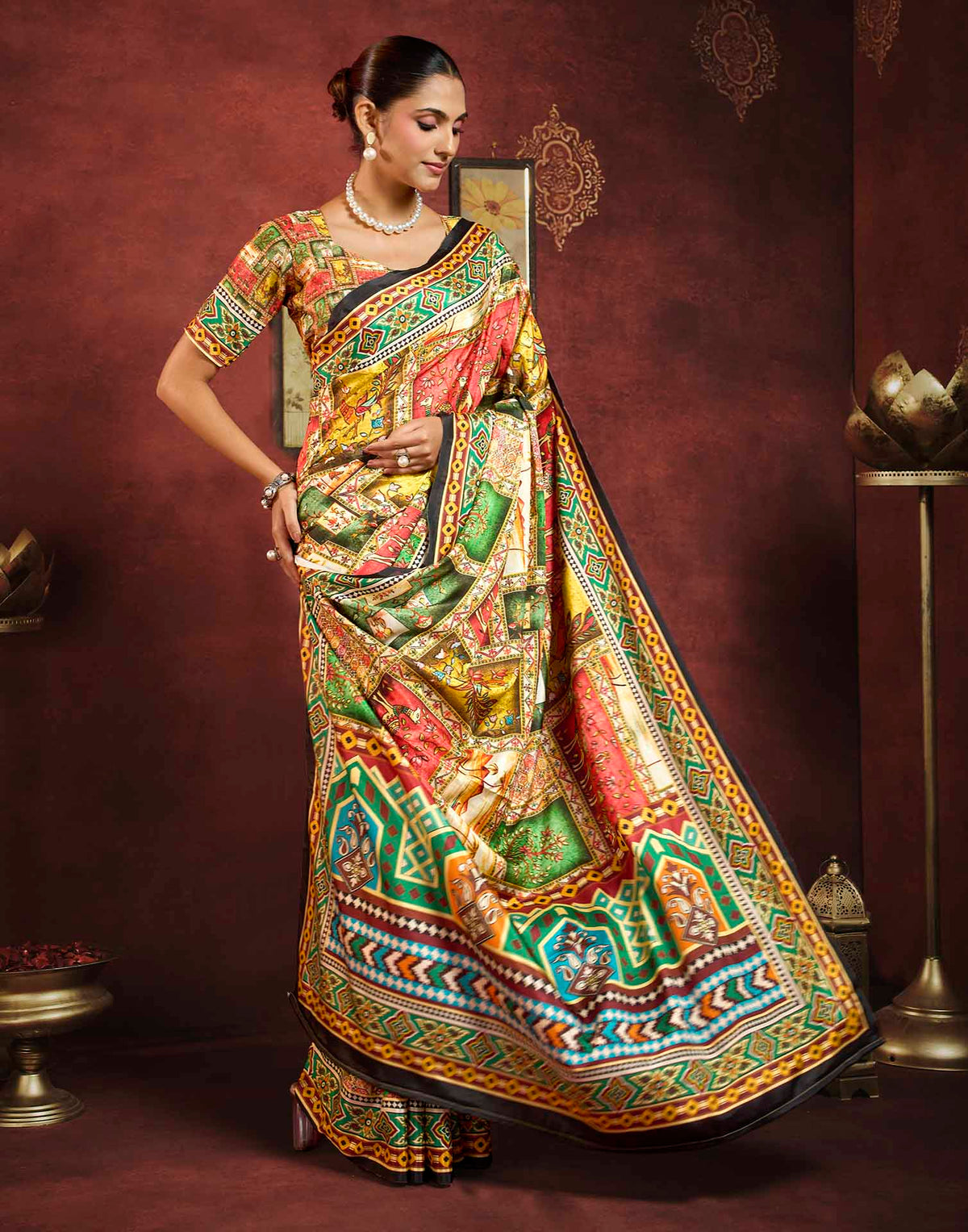 Multicoloured Viscose Silk Printed Kalamkari Saree