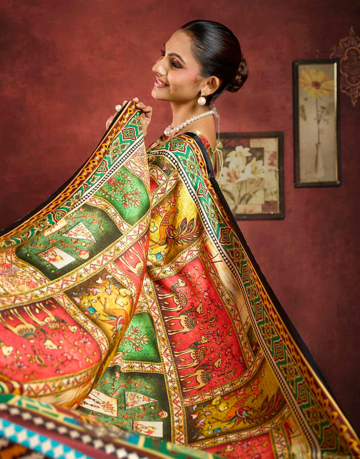 Multicoloured Viscose Silk Printed Kalamkari Saree