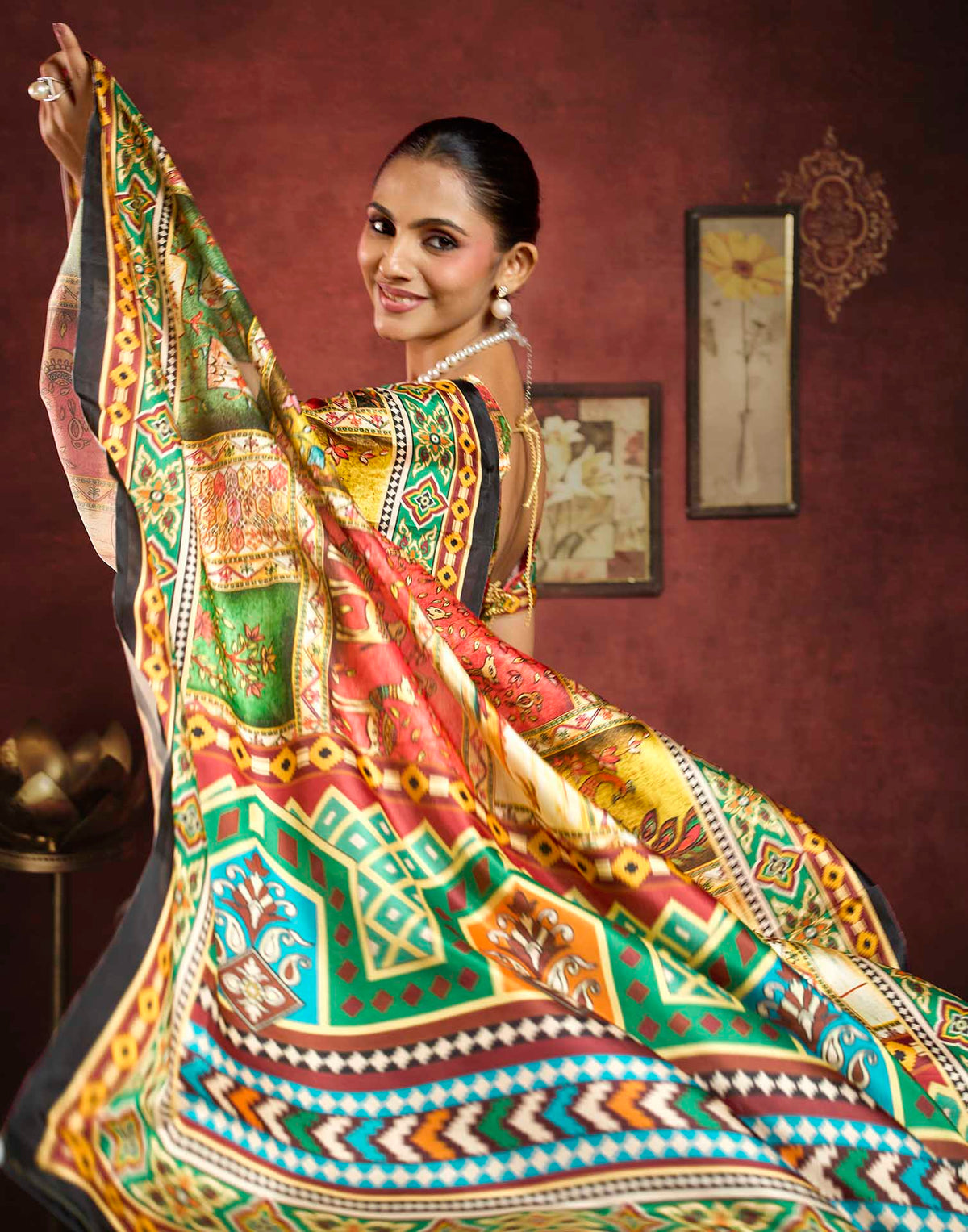 Multicoloured Viscose Silk Printed Kalamkari Saree