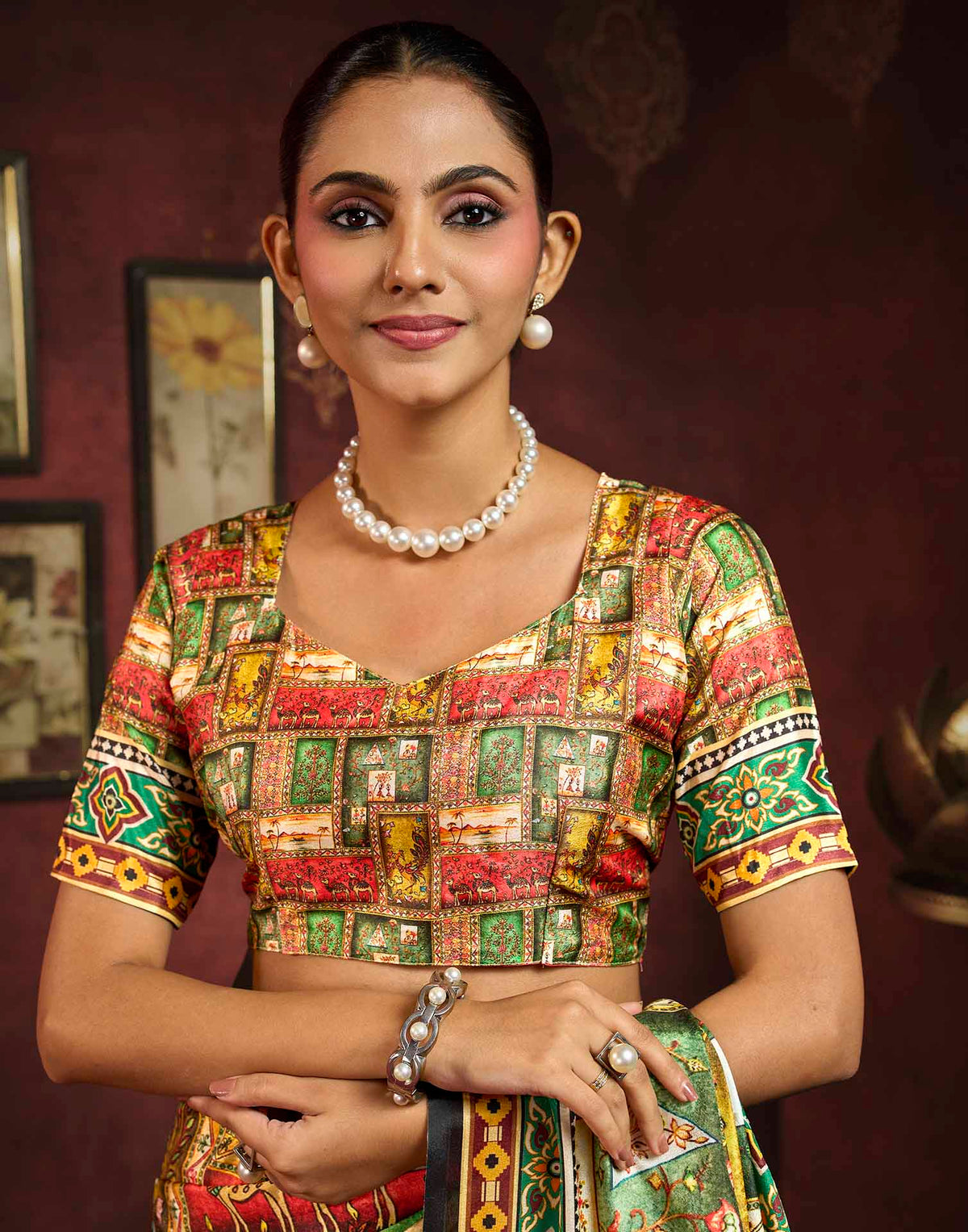 Multicoloured Viscose Silk Printed Kalamkari Saree