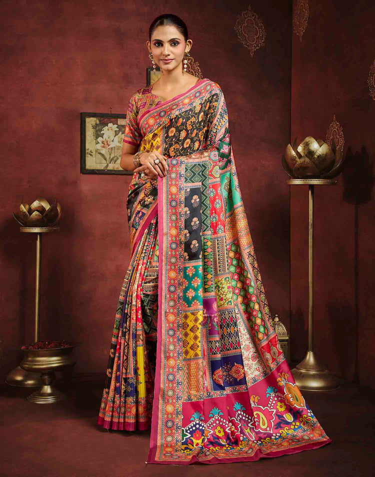 Multicoloured Viscose Silk Printed Patchwork Saree
