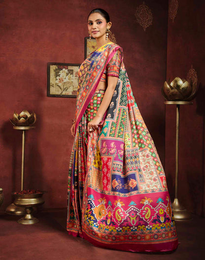 Multicoloured Viscose Silk Printed Patchwork Saree