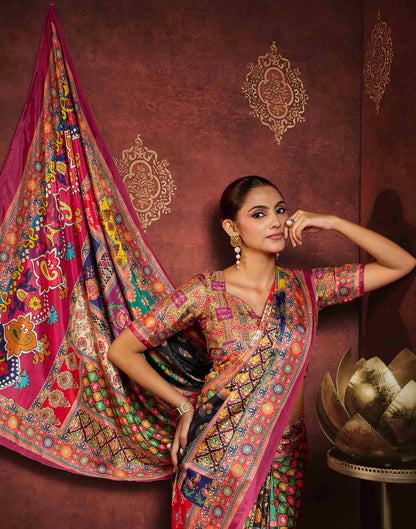 Multicoloured Viscose Silk Printed Patchwork Saree
