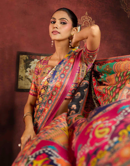 Multicoloured Viscose Silk Printed Patchwork Saree