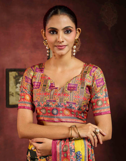 Multicoloured Viscose Silk Printed Patchwork Saree