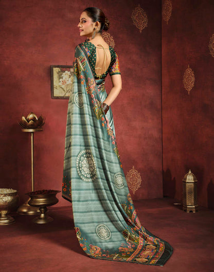 Sage Green Viscose Silk Printed Kalamkari Saree