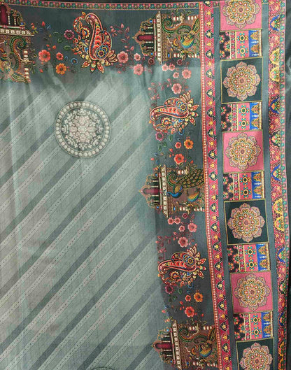 Sage Green Viscose Silk Printed Kalamkari Saree