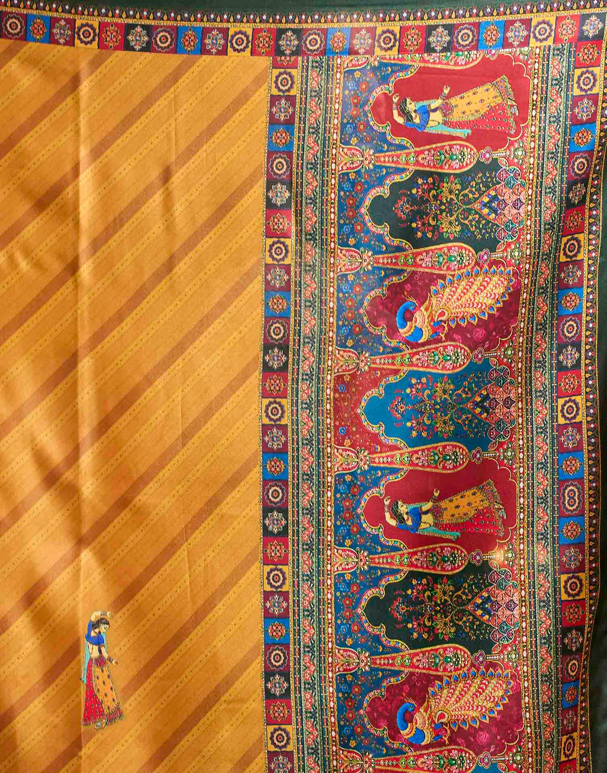 Mustard Yellow Viscose Silk Printed Kalamkari Saree