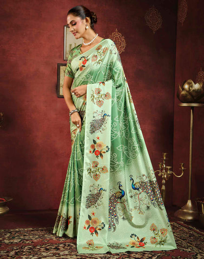 Pista Green Viscose Silk Printed Bandhani Saree