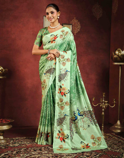 Pista Green Viscose Silk Printed Bandhani Saree