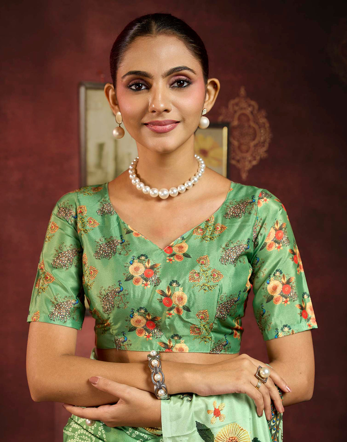 Pista Green Viscose Silk Printed Bandhani Saree