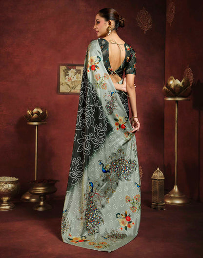 Black Viscose Silk Printed Bandhani Saree