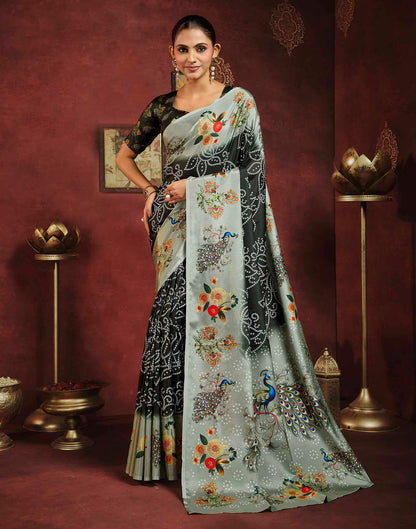 Black Viscose Silk Printed Bandhani Saree