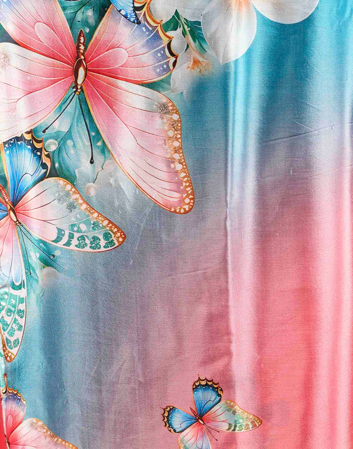 Peach Pink Viscose Silk Butterfly Printed Saree