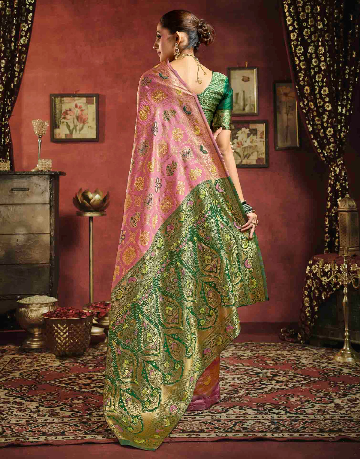 Baby Pink Silk Woven Patola Saree